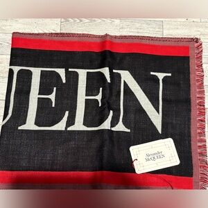 💯 Authentic Alexander McQueen Red and Black Logo Scarf 13”x71” Valentine Colors
